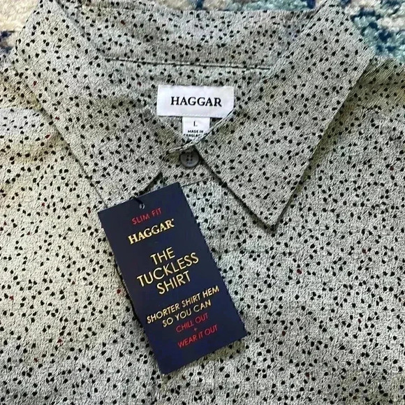 Haggar slim fit tuckless button-down shirt large NWT - Picture 2 of 6